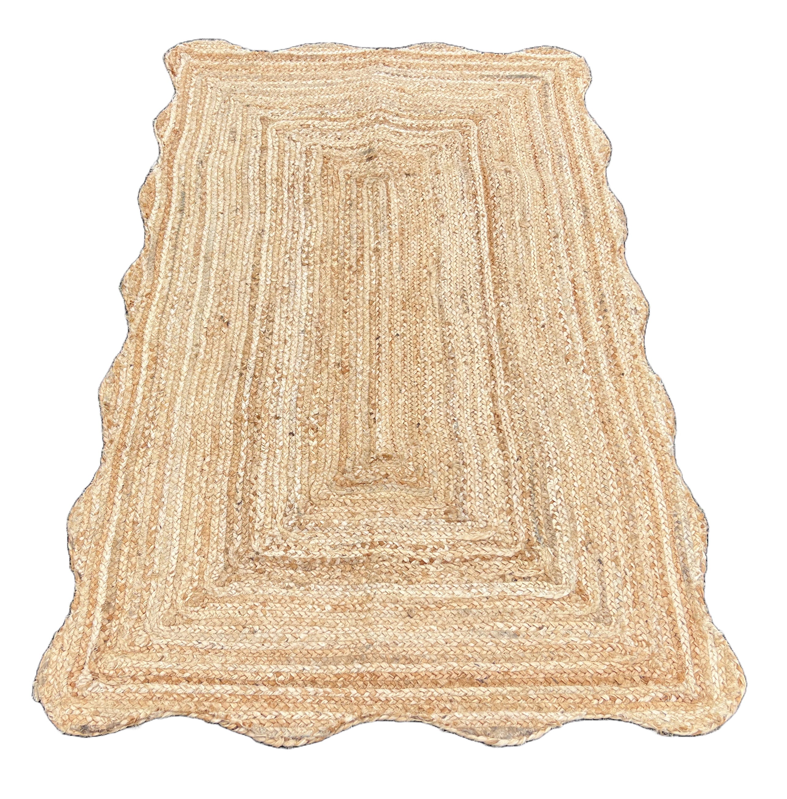 Modern Handmade Natural Jute Scalloped Rug Indian Dhurrie -8043