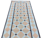 Modern Handmade Cotton Cream, Beige And Brown Geometric Dhurrie Runner-6784