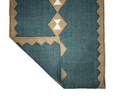 Modern Handmade New Zealand Wool Turquoise Blue, Cream And Beige Geometric Runner-6797