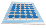 Modern Handmade Cotton Area Flat Weave Rug, Blue, Cream, Beige And Tan Geometric Dhurrie-6751