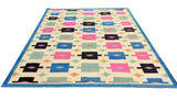 Modern Handmade Cotton Area Flat Weave Rug, Cream, Brown, Pink And Blue Geometric Dhurrie-6721