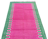 Modern Handmade Cotton Raspberry Pink And Green Zig Zag Striped Rug-6706