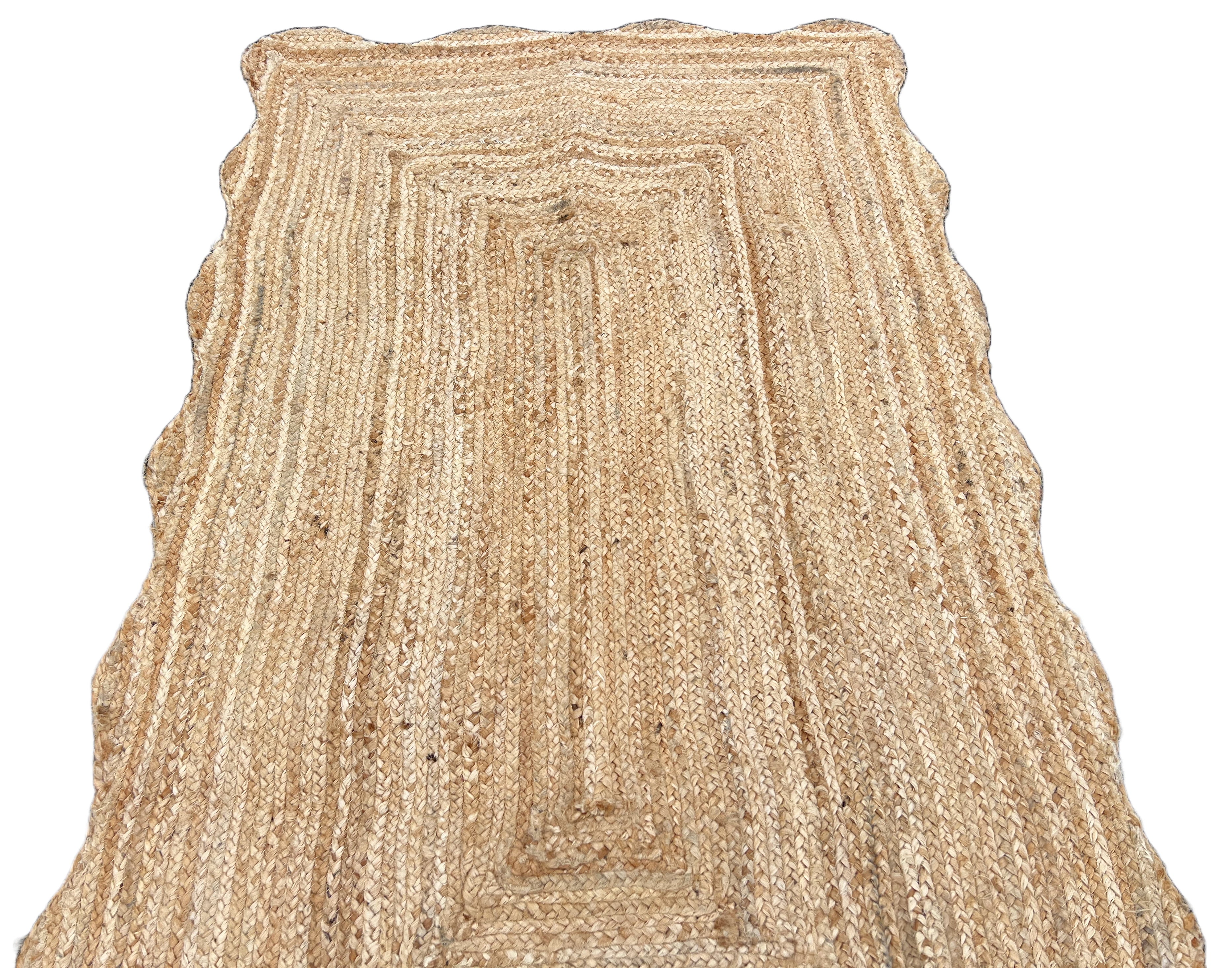 Modern Handmade Natural Jute Scalloped Rug Indian Dhurrie -8043
