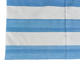 Modern Handmade Cotton Sky Blue And White Striped Area Rug-6754