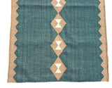 Modern Handmade New Zealand Wool Turquoise Blue, Cream And Beige Geometric Runner-6806