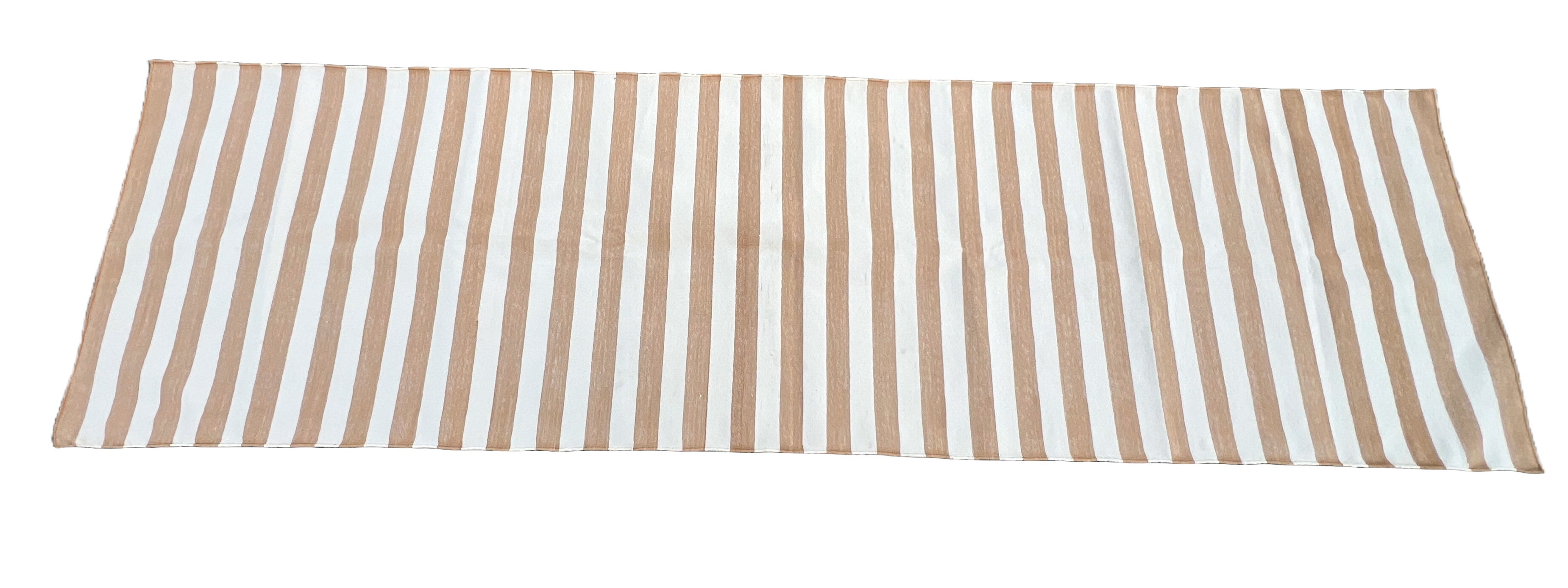 Modern Handmade Cotton Tan And White Striped Runner-6720