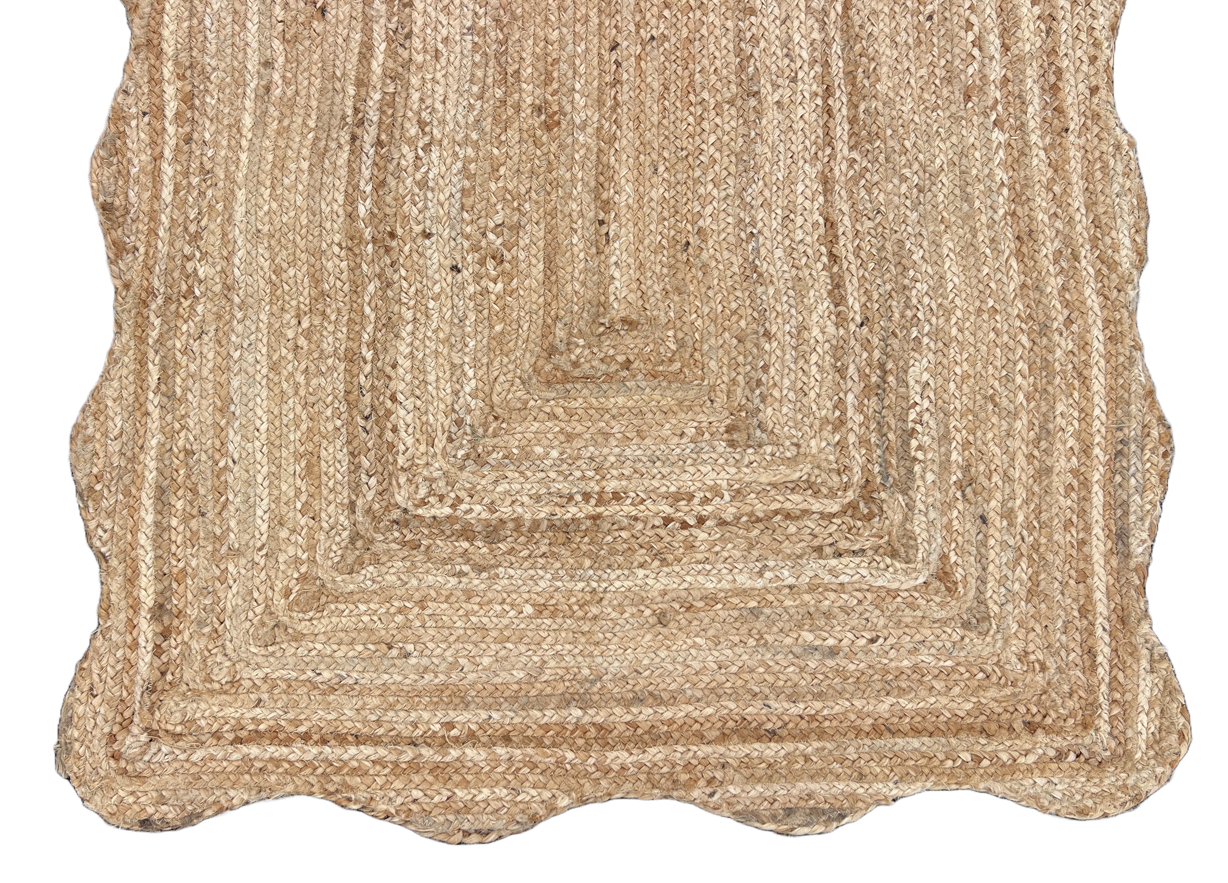 Modern Handmade Natural Jute Scalloped Rug Indian Dhurrie -8043