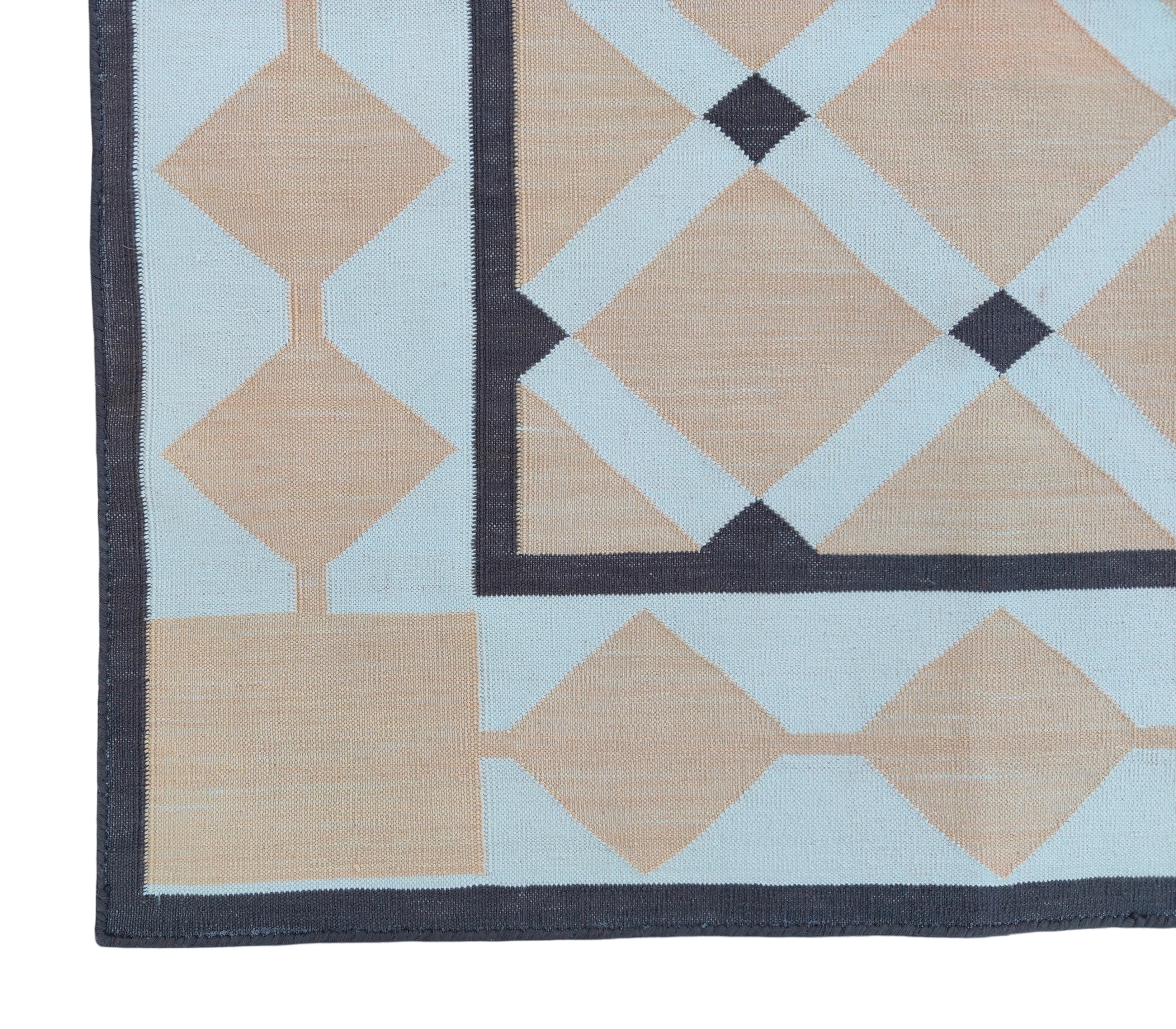 Modern Handmade Cotton Cream, Beige And Brown Geometric Dhurrie Runner-6784