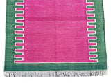 Modern Handmade Cotton Raspberry Pink And Green Zig Zag Striped Rug-6706