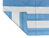 Modern Handmade Cotton Sky Blue And White Striped Area Rug-6754