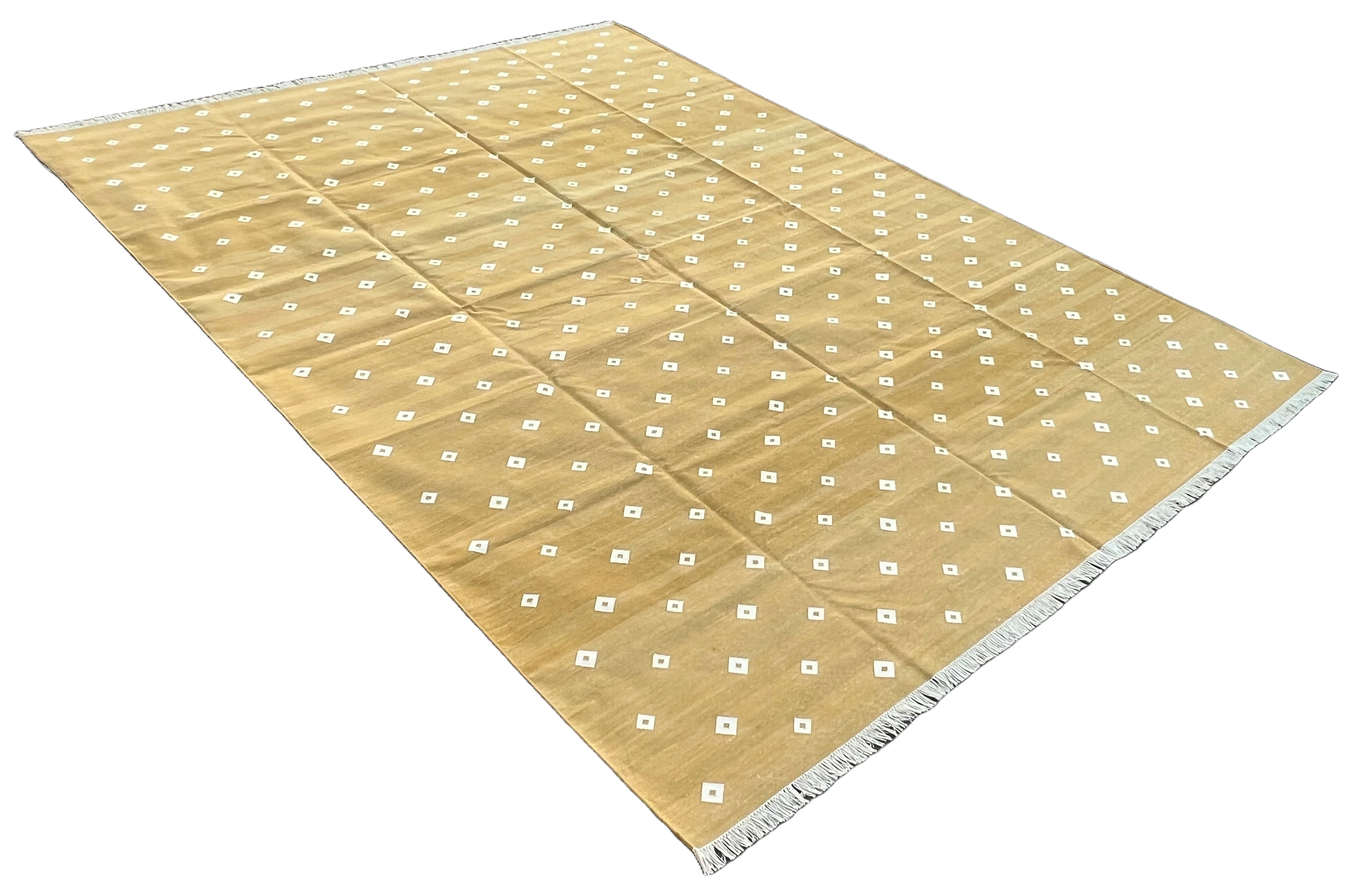 Modern Handmade Cotton Flat Weave Mustard Diamond Rug