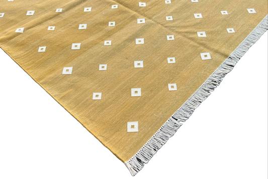 Modern Handmade Cotton Flat Weave Mustard Diamond Rug