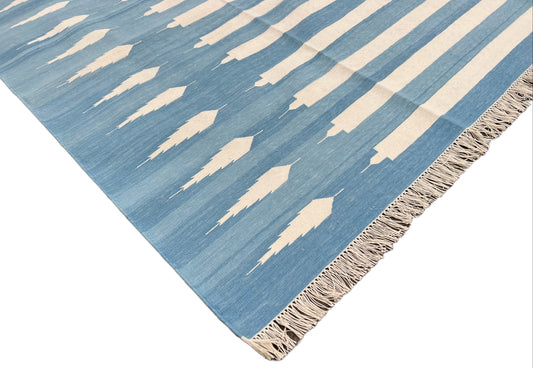 Modern Handmade Cotton Blue And White Arrow Striped Rug-6463