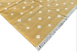 Modern Handmade Cotton Flat Weave Mustard Diamond Rug