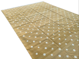 Modern Handmade Cotton Flat Weave Mustard Diamond Rug