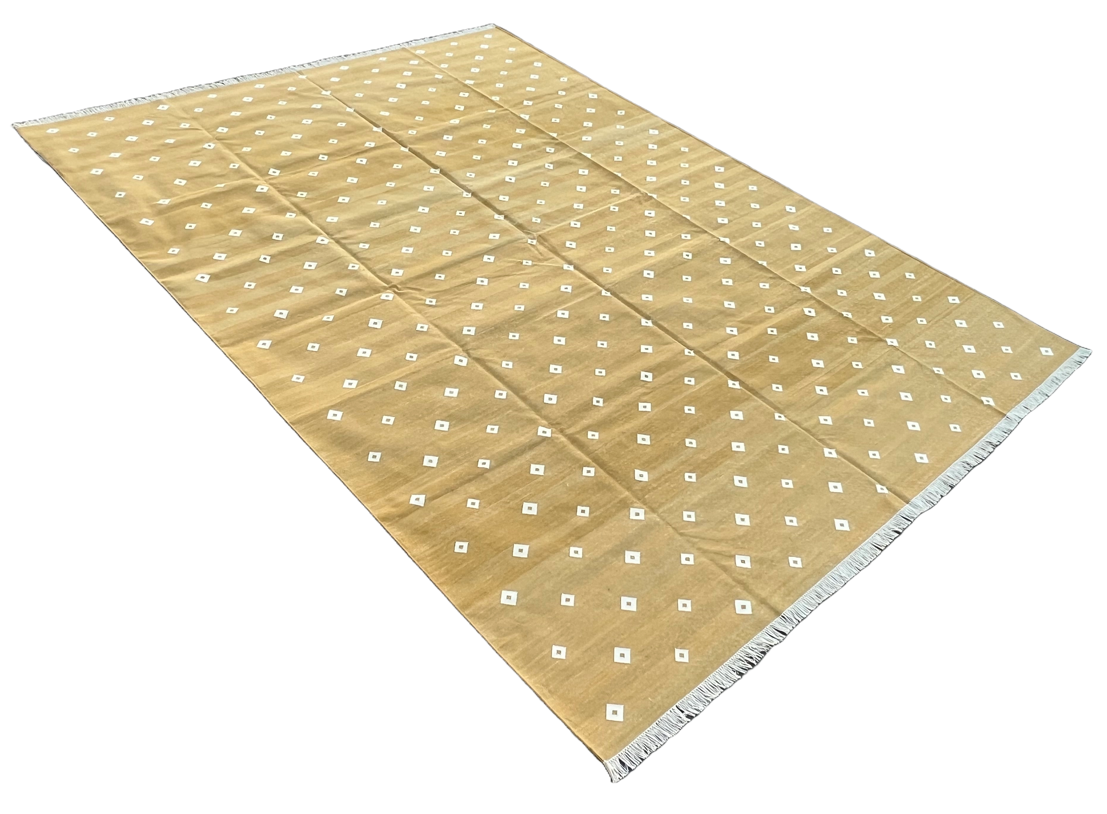 Modern Handmade Cotton Flat Weave Mustard Diamond Rug