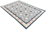 Modern Handmade Cotton Cream, Peach Red Leaf Geometric Indian Dhurrie-6741