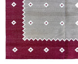 Modern Handmade Cotton Area Flat Weave Rug, Beige, Cream And Pink Diamond Indian Dhurrie-6728