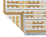 Modern Handmade Cotton Yellow And Cream Marianne Striped Indian Dhurrie Rug-6762