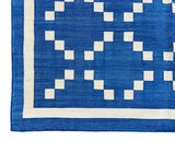 Modern Handmade Cotton Indigo Blue And Cream Diamond Rug-6738