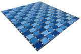 Modern Handmade Cotton Area Flat Weave Rug, Blue, Cream And Brown Checked Dhurrie-6724
