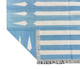 Modern Handmade Cotton Sky Blue And White Arrow Striped Rug-6746