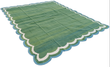 Modern Handmade Cotton Forest Green And Teal Blue Border 4 Sided Scalloped Rug-6163