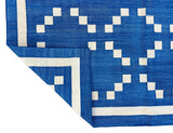 Modern Handmade Cotton Indigo Blue And Cream Diamond Rug-6738
