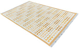 Modern Handmade Cotton Yellow And Cream Marianne Striped Indian Dhurrie Rug-6762