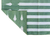 Modern Handmade Cotton Forest Green And Cream Arrow Striped Rug-6729