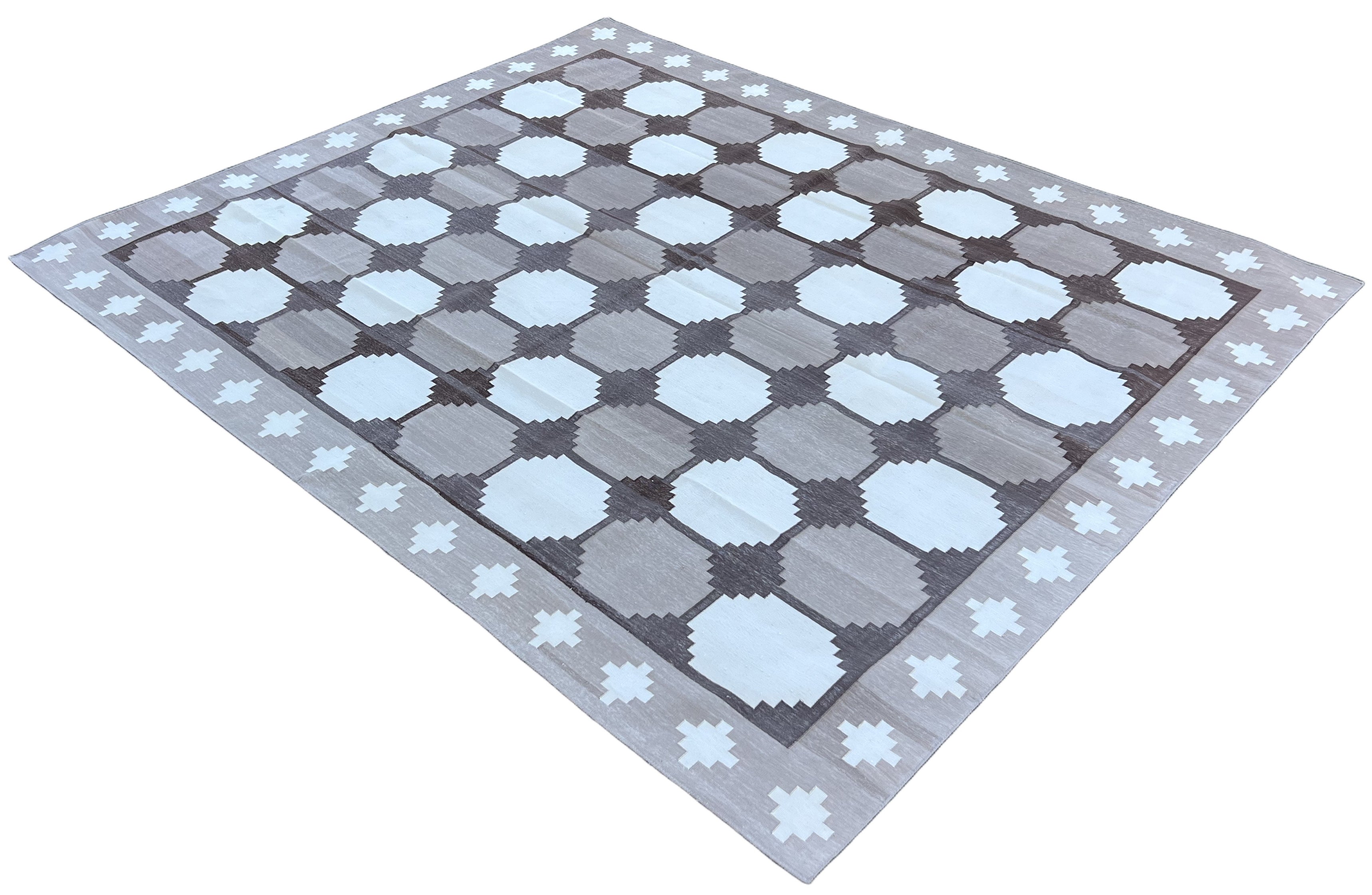Modern Handmade Cotton Beige And Brown Geometric Swedish Star Rug-6759