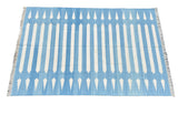 Modern Handmade Cotton Sky Blue And White Arrow Striped Rug-6746