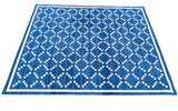 Modern Handmade Cotton Indigo Blue And Cream Diamond Rug-6738