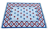Modern Handmade Cotton Cream, Blue And Red Geometric/ Star Rug - MC-6726