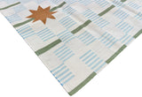 Modern Handmade Cotton Cream, Blue, Green And Tan Star Dash Striped Rug-6740