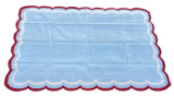 Modern Handmade Cotton Sky Blue, Cream and Red Scalloped Rug-9648