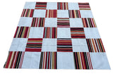 Modern Handmade Cotton Rug, 10x10 Cream, Red, Green, Brown Tile Striped Rug-6768