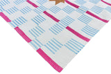 Modern Handmade Cotton Cream, Sky Blue Tan And Pink 4x14 Feet Star And Dash Runner-6749