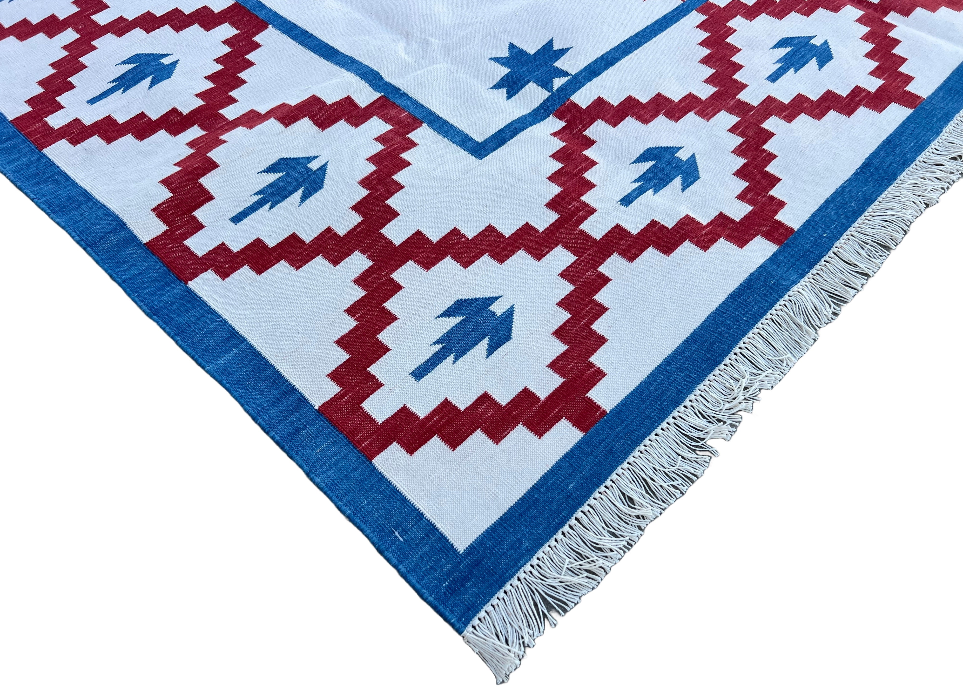 Modern Handmade Cotton Cream, Blue And Red Geometric/ Star Rug - MC-6726