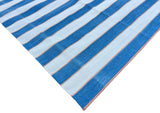 Modern Handmade Cotton Blue And Cream Striped Rug-6702