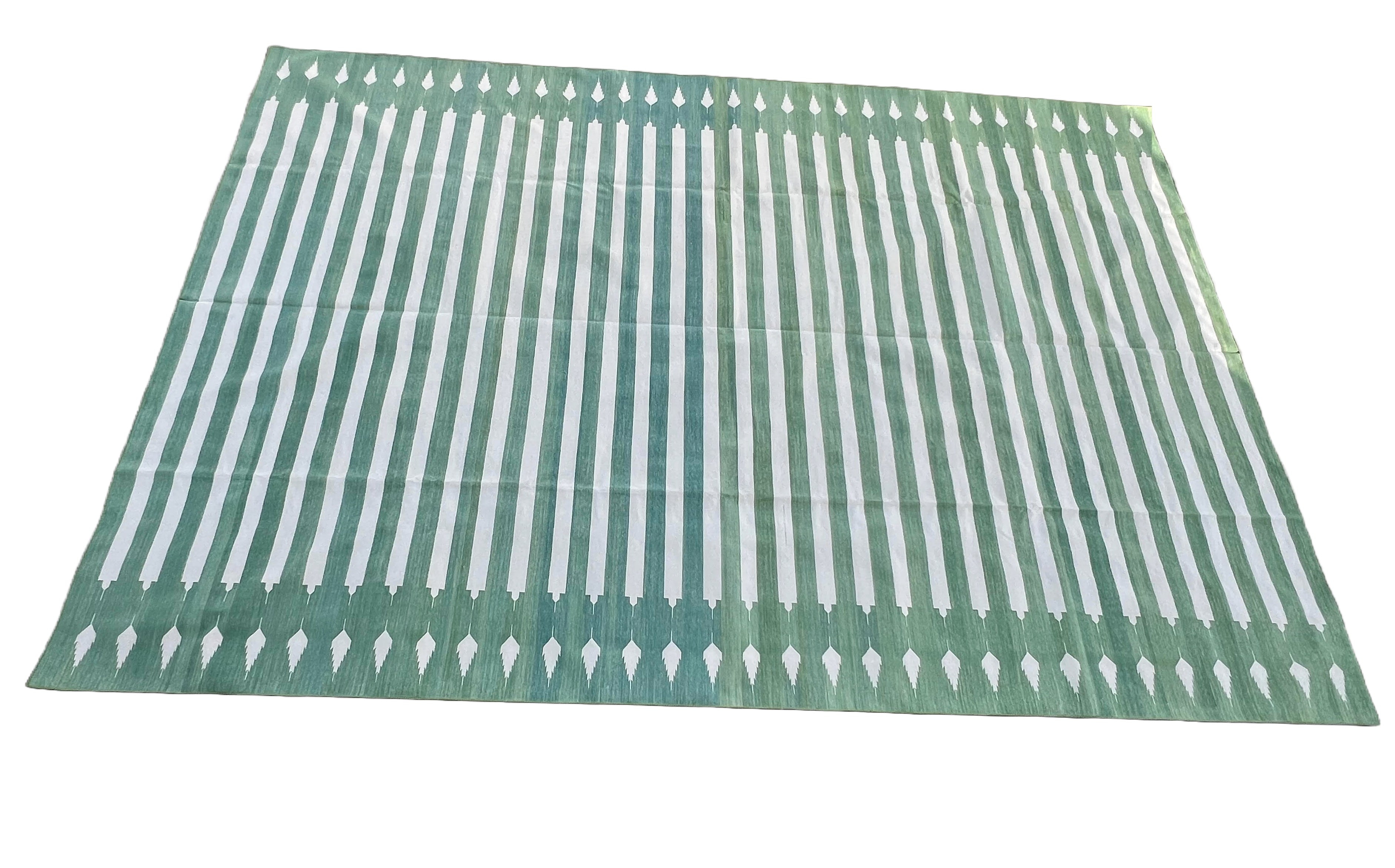 Modern Handmade Cotton Forest Green And Cream Arrow Striped Rug-6729
