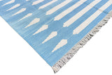 Modern Handmade Cotton Sky Blue And White Arrow Striped Rug-6746