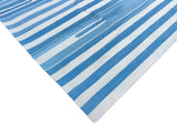 Modern Handmade Cotton Blue And White Candle Striped Rug-6745