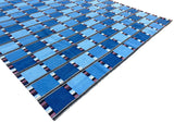 Modern Handmade Cotton Area Flat Weave Rug, Blue, Cream And Brown Checked Dhurrie-6724