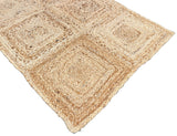 Modern Handmade Natural Jute Checked Blocked Rug Indian Dhurrie -8044