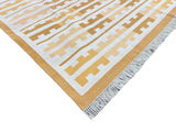 Modern Handmade Cotton Yellow And Cream Marianne Striped Indian Dhurrie Rug-6762