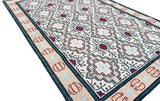 Modern Handmade Cotton Cream, Peach Red Leaf Geometric Indian Dhurrie-6741