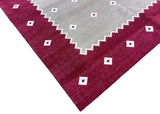 Modern Handmade Cotton Area Flat Weave Rug, Beige, Cream And Pink Diamond Indian Dhurrie-6728
