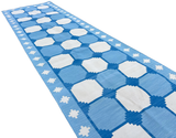 Modern Handmade Cotton Sky Blue And White Tile Swedish Runner-6733
