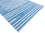 Modern Handmade Cotton Blue And White Candle Striped Rug-6745